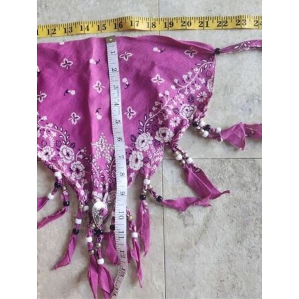 Set of Paisley Bandanas with Beaded scarf w Tassel Accent - White, Navy, Fuchsia - Picture 3 of 7